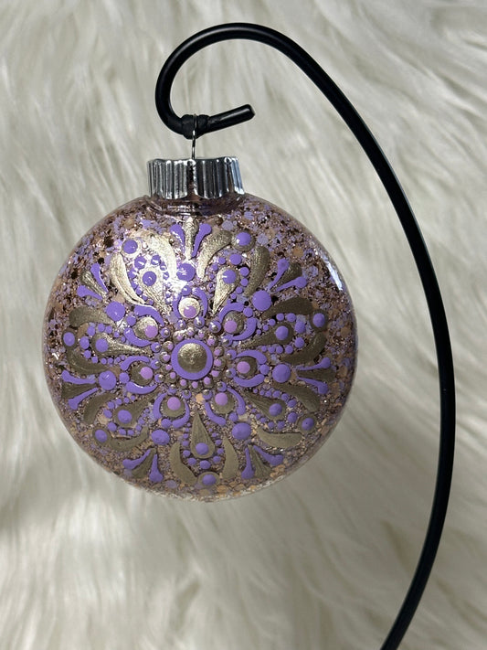 Glitter Christmas Ornament - Disc / Round - Lavender & Champagne Gold