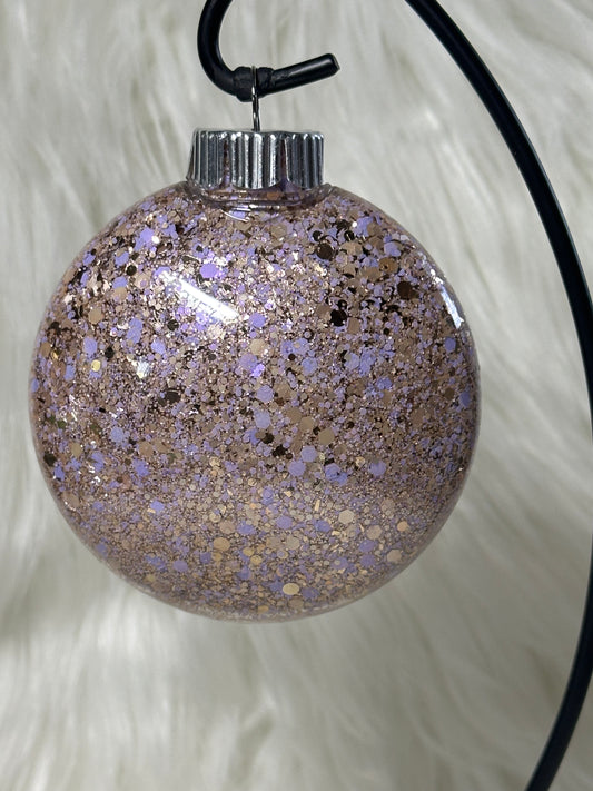 Glitter Christmas Ornament - Disc / Round - Lavender & Champagne Gold