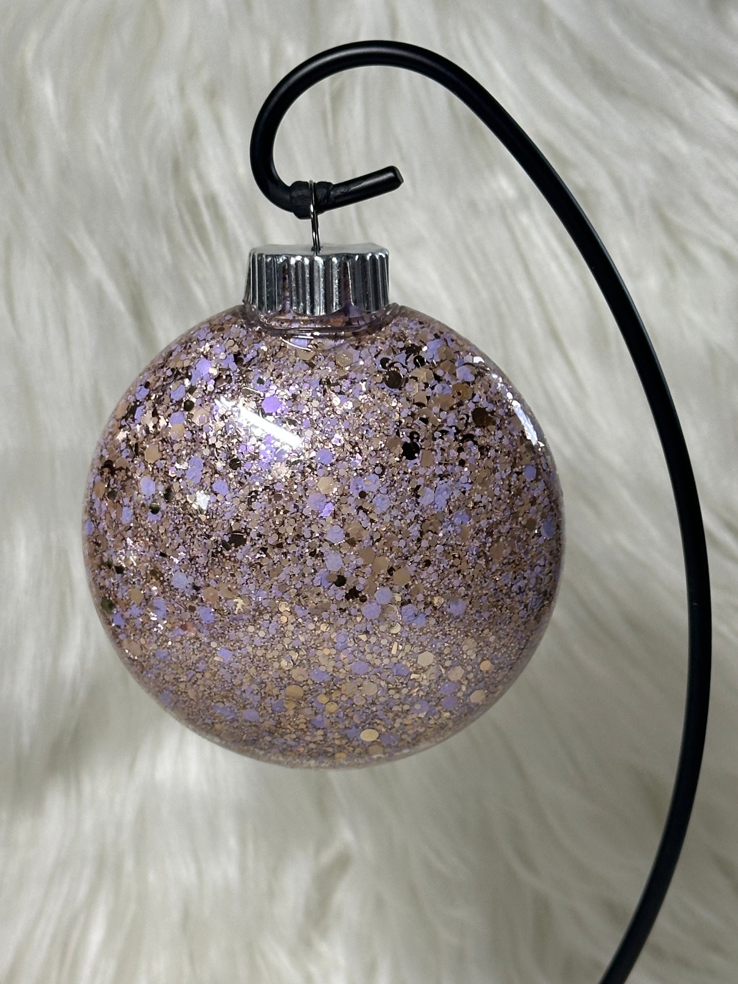Glitter Christmas Ornament - Disc / Round - Lavender & Champagne Gold
