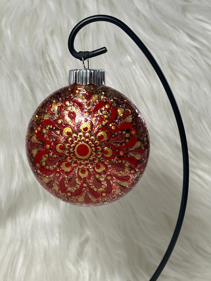 Glitter Christmas Ornament - Disc / Round - Red & Gold