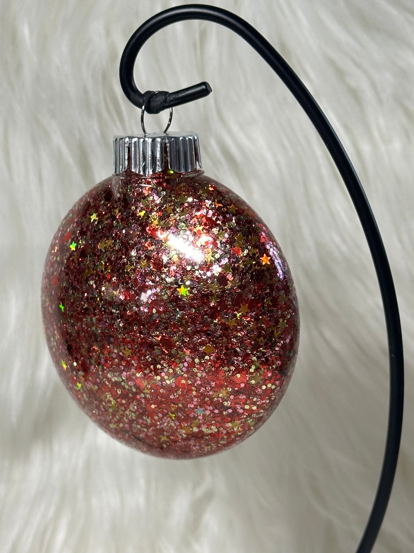 Glitter Christmas Ornament - Disc / Round - Red & Gold