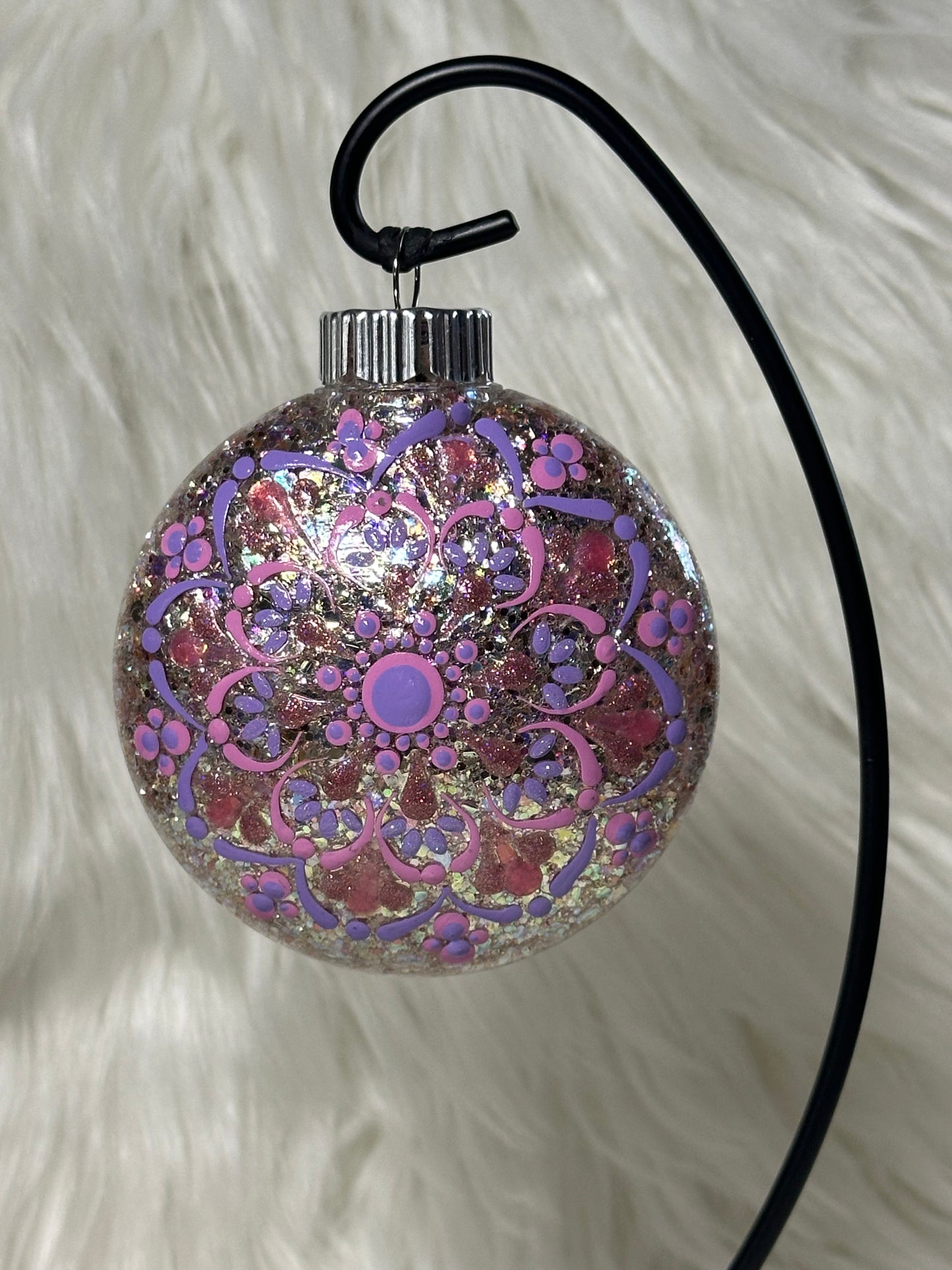 Glitter Christmas Ornament - Disc / Round - Gold, Pinks & Lavender