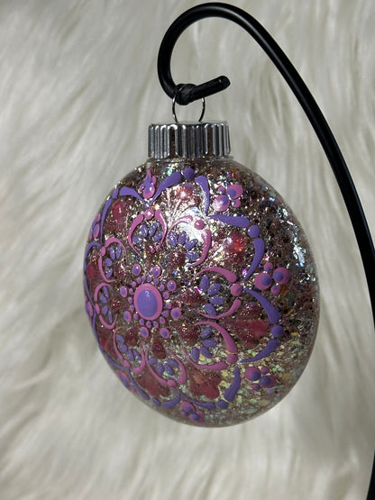 Glitter Christmas Ornament - Disc / Round - Gold, Pinks & Lavender