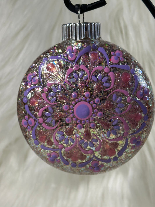 Glitter Christmas Ornament - Disc / Round - Gold, Pinks & Lavender