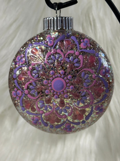Glitter Christmas Ornament - Disc / Round - Gold, Pinks & Lavender
